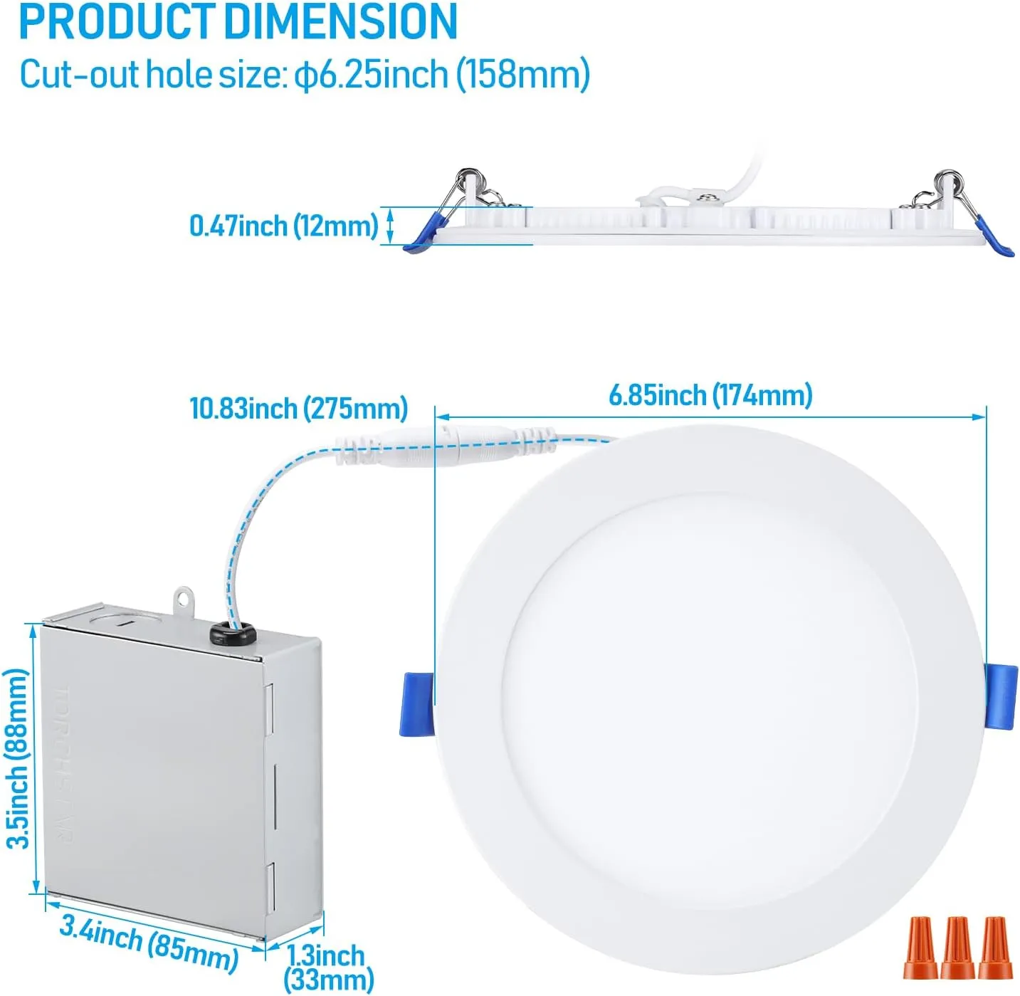 TORCHSTAR 6 Inch Slim Recessed Lighting with Junction Box, Dimmable 12W Ultra-Thin LED Recessed Light, 2700K Soft White, 850LM Basic Series LED Downlight, ETL & Energy Star, Pack of 6