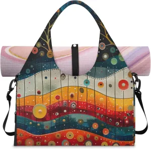 Traditional Christmas Paper Gym Bag Yoga Mat Tote for Women with Shoes Compartment Lightweight Duffle Travel Carrier Wet Dry Storage Pockets Adjustable Pilates Mats Shoulder Bags for Sport Swim