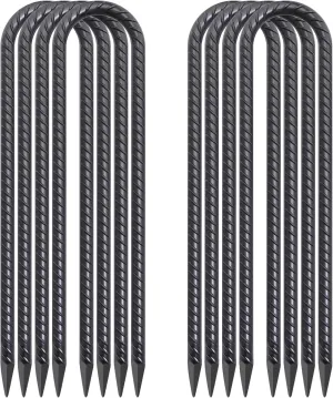 Trampoline Anchors 18 Inch, 1/2 Inch Diameter U Shaped Stakes Wind Stakes Heavy Duty Rebar Tent Stakes Chain Link Fence Stakes for Swing Set Soccer Goal Black Coated (8 Pack)