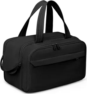 Travel Toiletry Bag For Women, Large Makeup Bag Of Multiple Compartments, Lightweight Puffy Traveling Case with Portable Handle, Wet and Dry Cosmetic Bag Fits Well In Suitcase, Beige