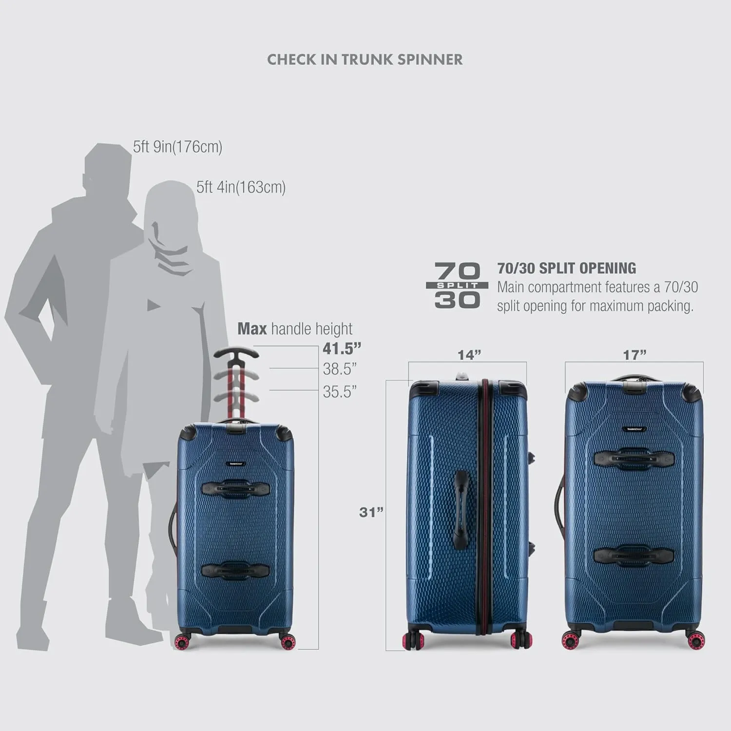 Traveler's Choice Maxporter II Hardside Polycarbonate Suitcase with Spinner Wheels, Red, 30" Trunk Luggage