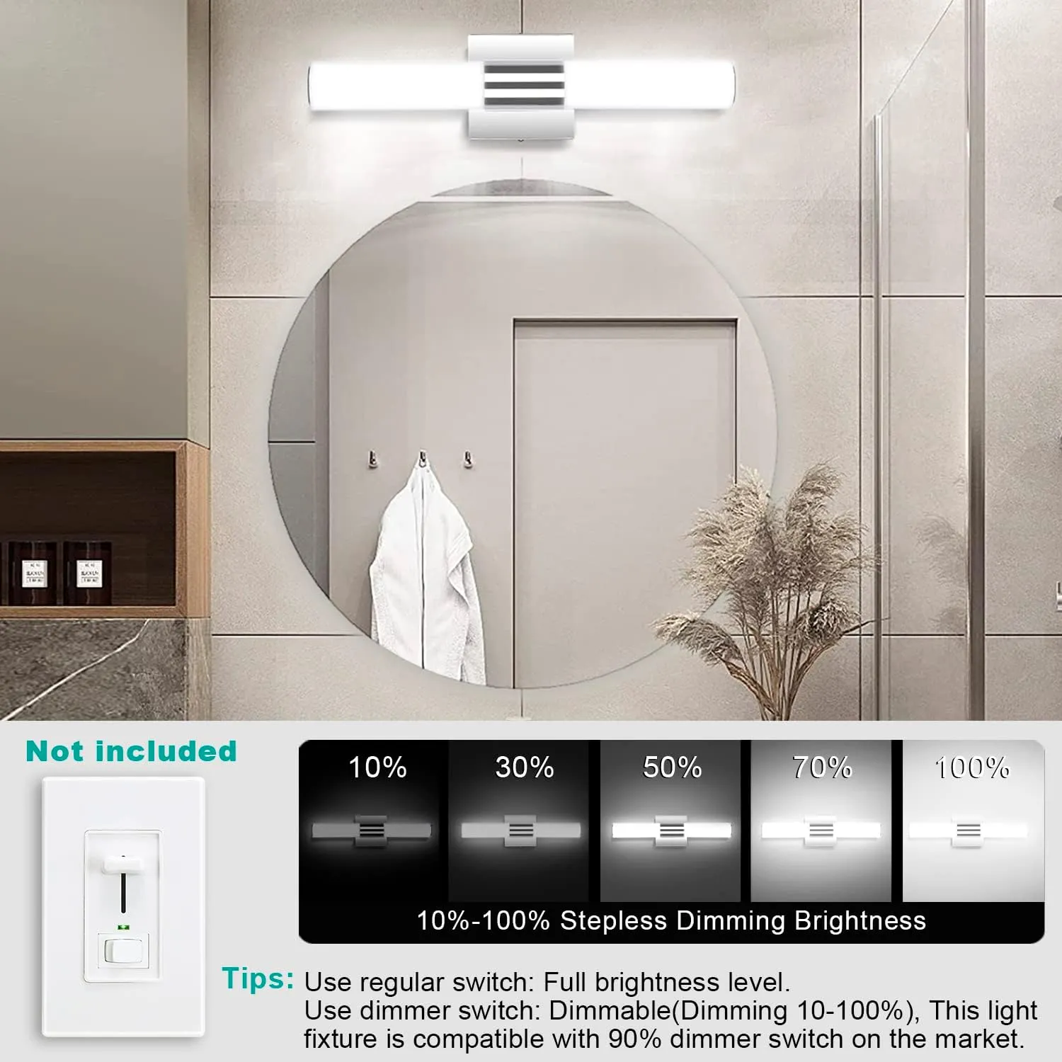 TRLIFE Modern LED Vanity Light - 18.1" x 6" Dimmable, 10W Cool White 6000K Bathroom Vanity Mirror Front Light Fixture