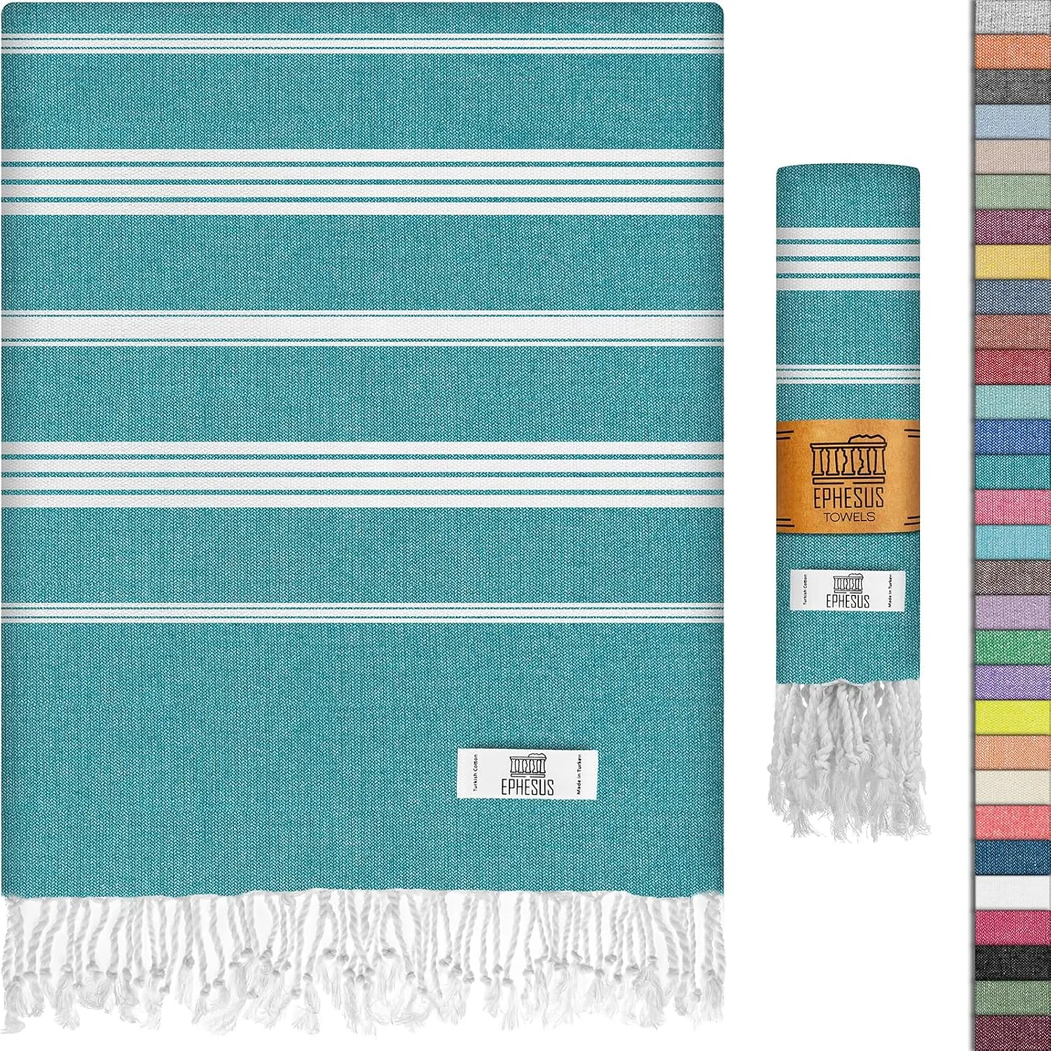 Turkish Beach Towel - 38x70 inch Oversized - Sultan Design - Turkish Towel for Beach, Bath, Pool, Gym, Yoga - Prewashed, Lightweight, Quick Dry (Oil Green, Sultan)