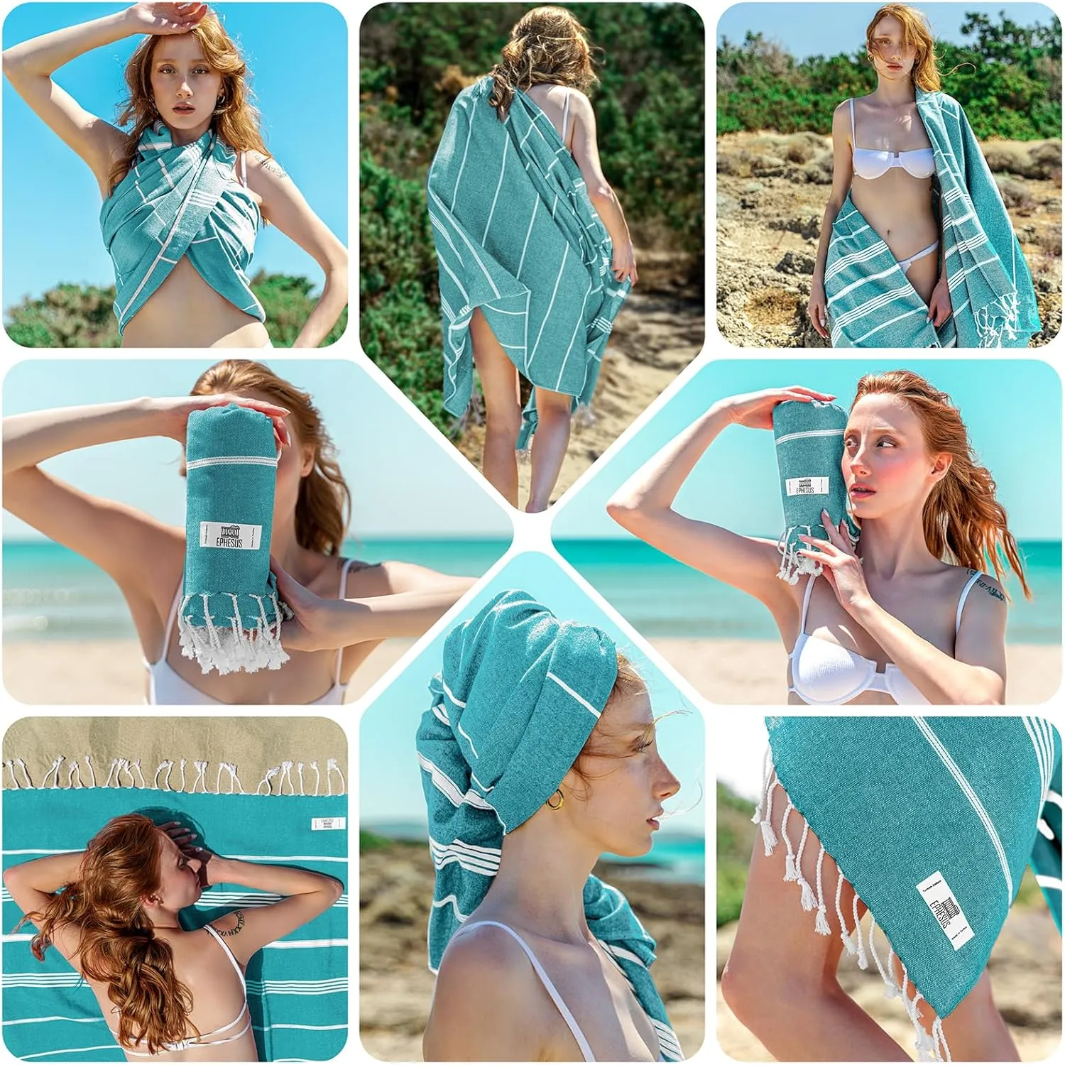 Turkish Beach Towel - 38x70 inch Oversized - Sultan Design - Turkish Towel for Beach, Bath, Pool, Gym, Yoga - Prewashed, Lightweight, Quick Dry (Oil Green, Sultan)