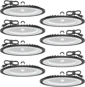 UFO LED High Bay Light 150W 22500LM 5000K, 600W HID/HPS Replacement, Cable with Plug, Ultrathin Led High Bay Shop Lights for Warehouse Garage Gym, Workshop 8Pack