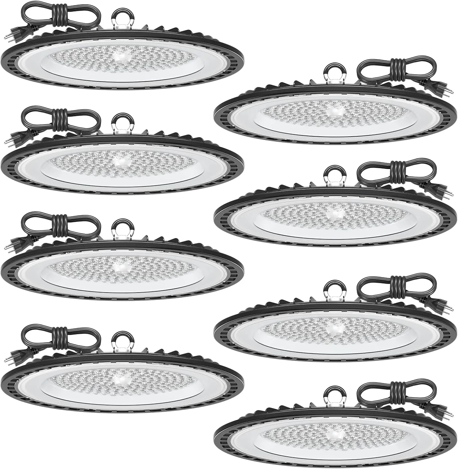 UFO LED High Bay Light 150W 22500LM 5000K, 600W HID/HPS Replacement, Cable with Plug, Ultrathin Led High Bay Shop Lights for Warehouse Garage Gym, Workshop 8Pack
