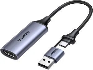 UGREEN Full HD 1080P Capture Card 4K HDMI to USB-A/USB-C HDMI Video Capture Card USB 2.0 Capture Video and Audio Recording for Gaming, Streaming, Teaching, Video Conference