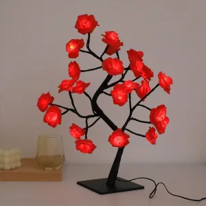 Ulalaza Rose Tree Lighth with 24 LEDs USB Supply Warm Wire Bedside Light with Switch for Home Room Decor