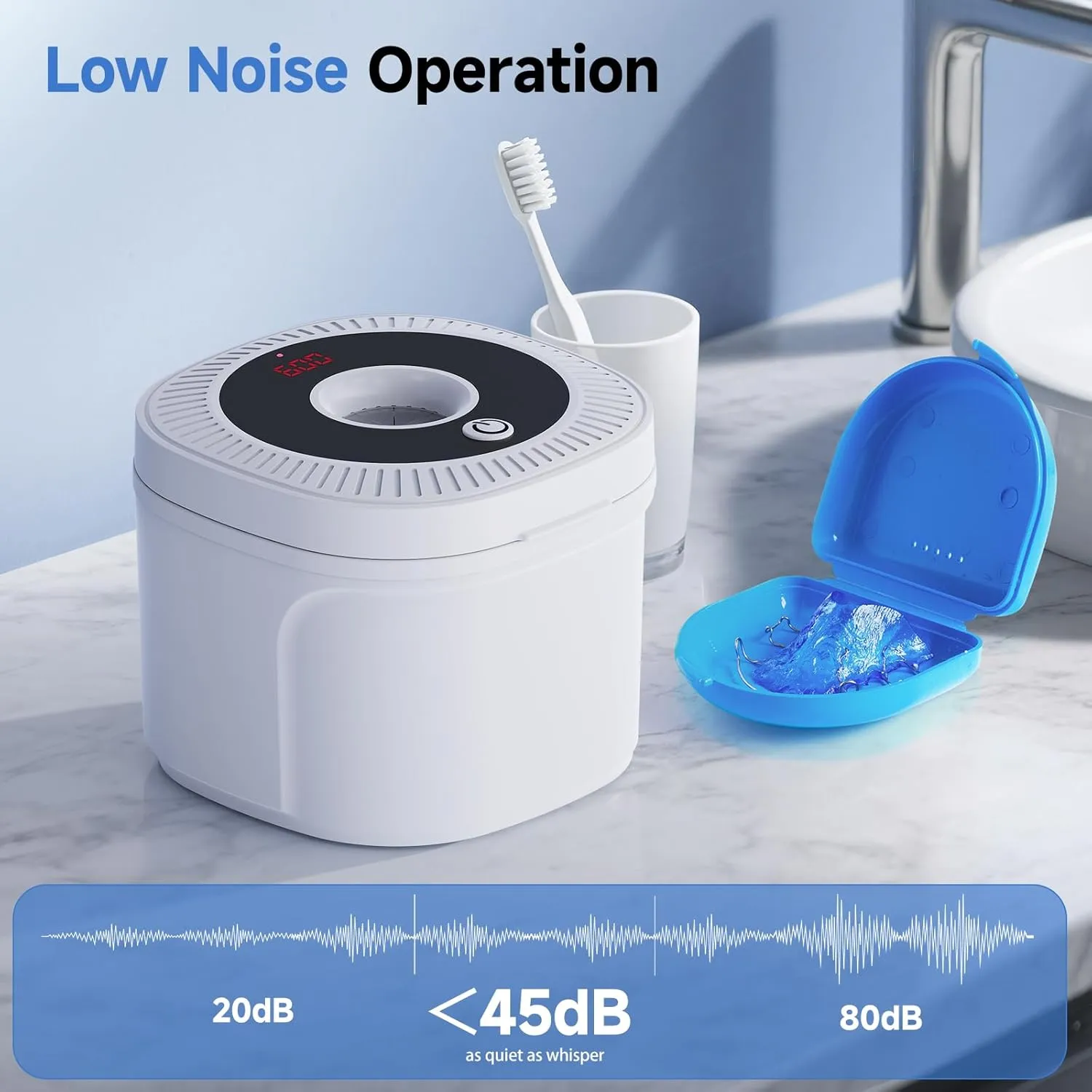Ultrasonic Retainer Cleaner, 45kHz Dental Appliances Cleaning Machine with U/V Light and LED Digital Timer, 200ML and 4 Modes for Dentures, Aligner, Nightguard, Mouth Guard, Toothbrush, Jewelry
