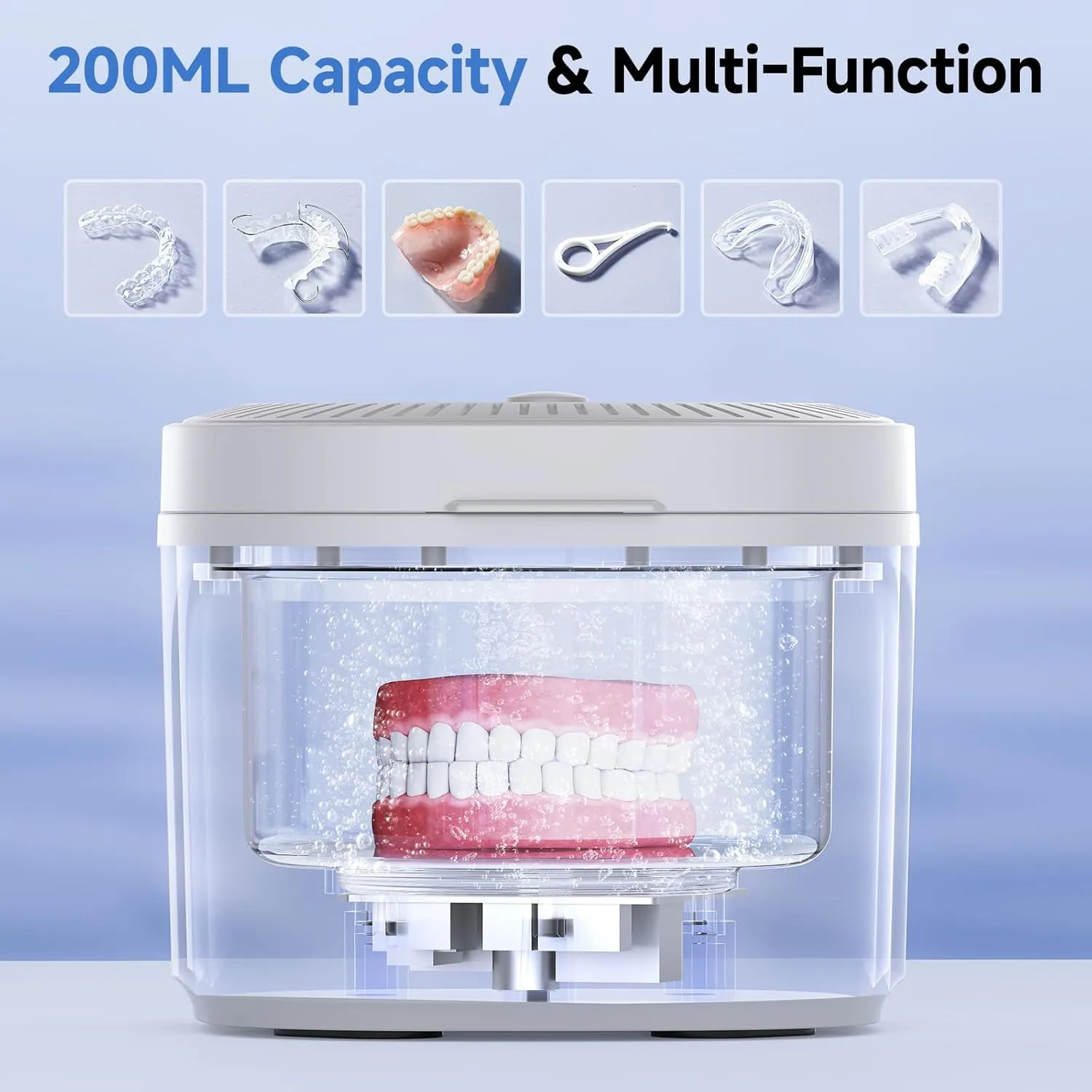 Ultrasonic Retainer Cleaner, 45kHz Dental Appliances Cleaning Machine with U/V Light and LED Digital Timer, 200ML and 4 Modes for Dentures, Aligner, Nightguard, Mouth Guard, Toothbrush, Jewelry