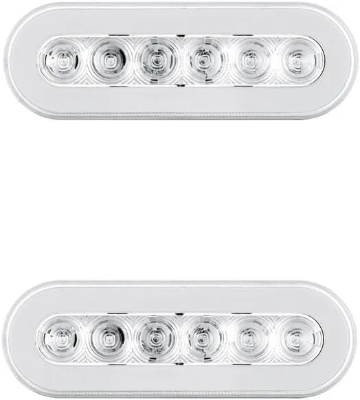 United Pacific Halo Clear Red 22 LED 6" Oval Trailer Truck Stop Turn Brake Tail Light Kits
