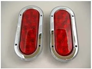 United Pacific Red 10 LED 6" Oval Trailer Truck Stop Turn Brake Tail Light Kits/Chrome Bezels