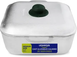 Universal Unique Square Caldero (6 Quart - 15 Cups), Stainless Aluminum Pot, Oven Safe, Even Heat Distribution and Fast Cooking Dutch Oven Pot with Lid, Ideal for Rice, French Fries, and More