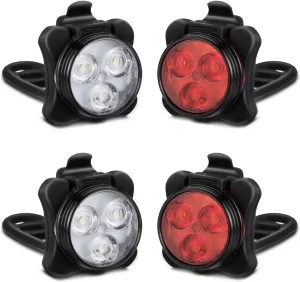 USB Rechargeable Bicycle LED Headlight and LED Tail Light Sets (4 Light Set)