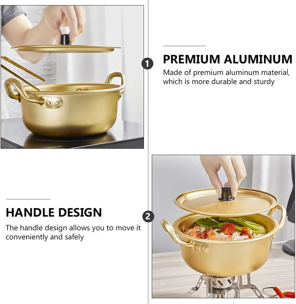 Vaguelly 3pcs Korea Noodle Pot, Aluminum Ramen Pot, Korean Ramen Cooking Pot With Lid and Double Handle Fast Heating Ramen Pan for Kitchen Cookware
