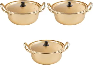 Vaguelly 3pcs Korea Noodle Pot, Aluminum Ramen Pot, Korean Ramen Cooking Pot With Lid and Double Handle Fast Heating Ramen Pan for Kitchen Cookware