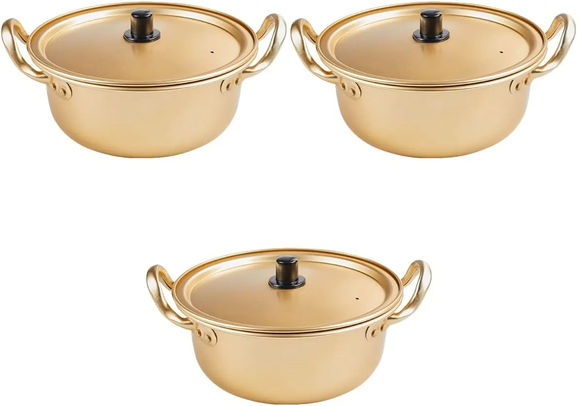Vaguelly 3pcs Korea Noodle Pot, Aluminum Ramen Pot, Korean Ramen Cooking Pot With Lid and Double Handle Fast Heating Ramen Pan for Kitchen Cookware