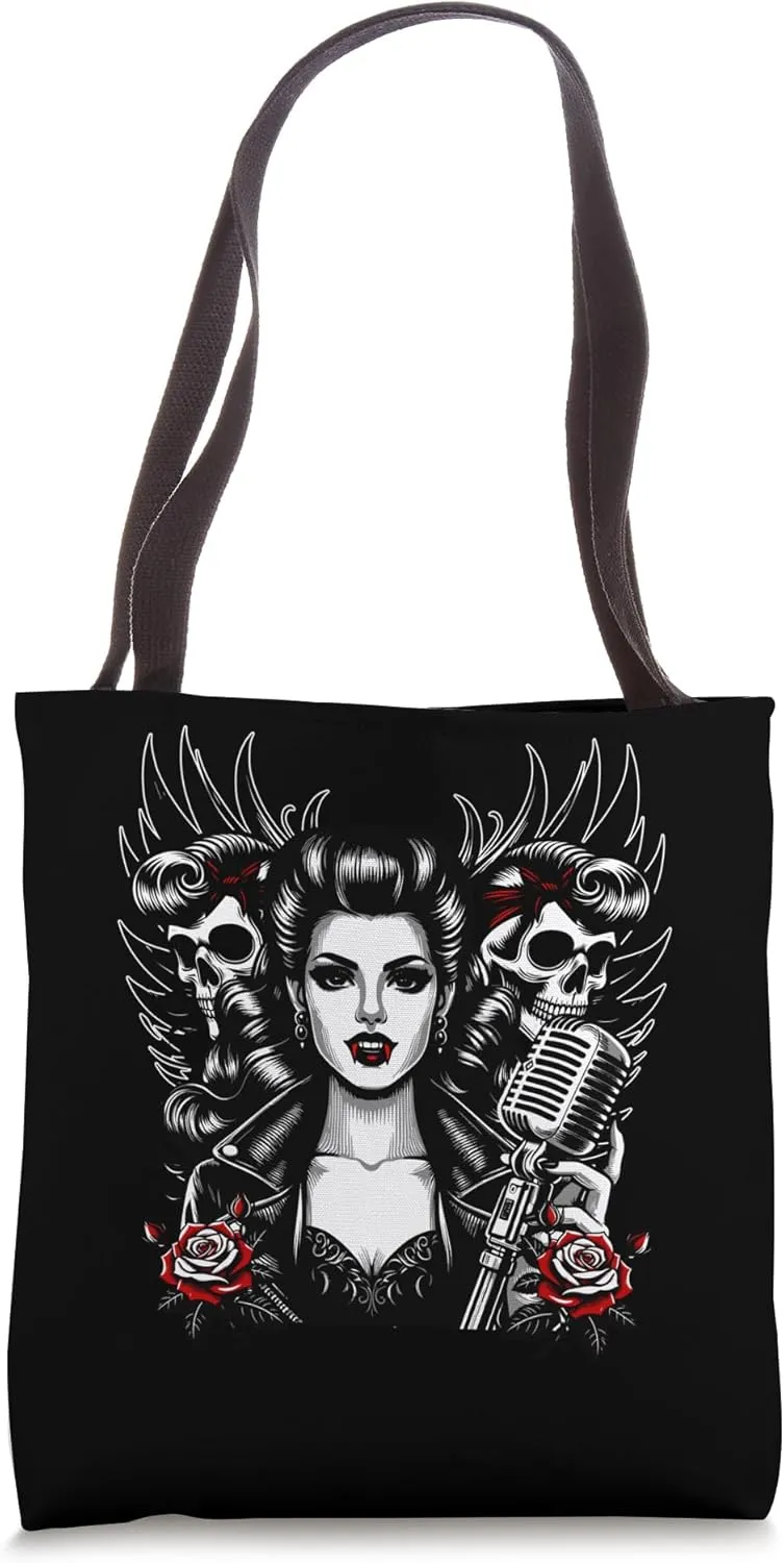 Vampire Rockabilly Rebel 1950s Music Gothic Pin Up Tote Bag