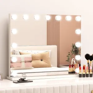 Vanity Mirror with Lights, Hollywood Lighted Makeup Mirror with 15 Dimmable Led Bulbs, 3 Color Lighting Modes, USB Charging Port Touch Control 10x Magnification 22.2 × 17.3 inch