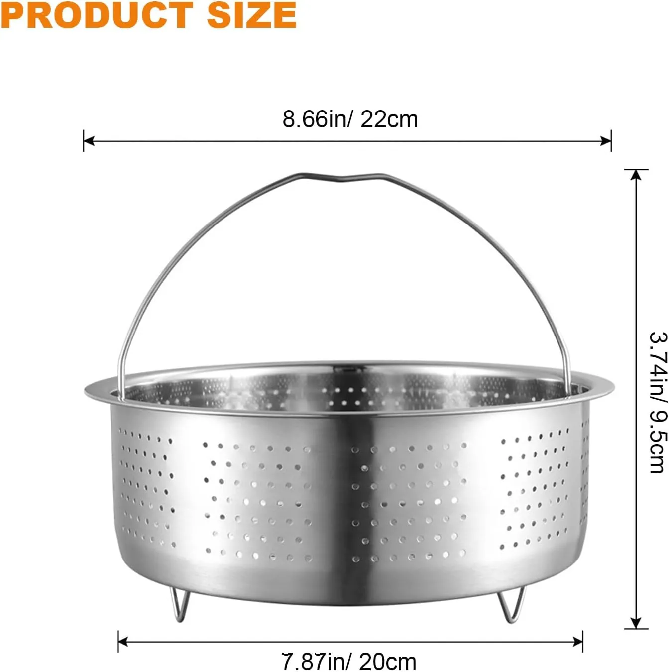 Vegetable Steamer Basket, Stainless Steel Steamer Basket with Handle, Veggie Steamer Basket, Food Steaming Basket, Steamer Insert for Pot, 8.6 inch