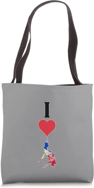 Vertical I Love Philippines / I Heart Philippines Flag Map Tote Bag