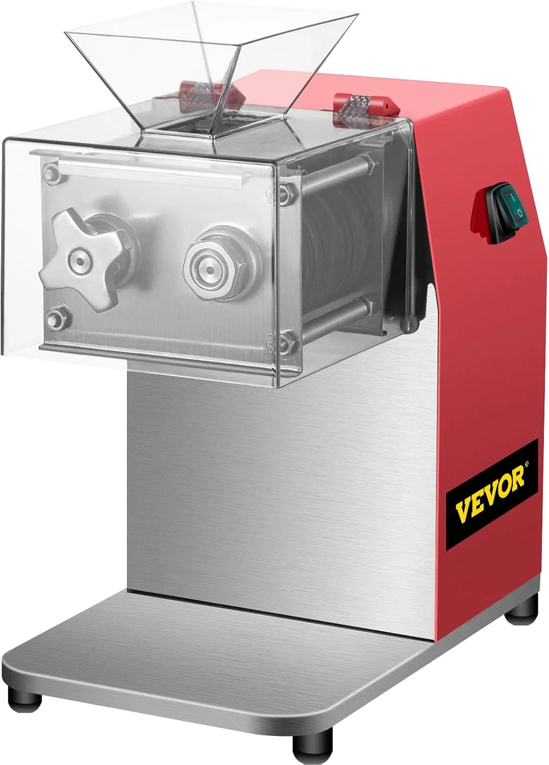 VEVOR Electric Meat Slicer, 850W, 3.5mm Blade, Stainless Steel, Cuts 551 Lbs/Hour, Ideal for Supermarkets and Kitchens, Efficiently Slices Lamb, Beef, and Chicken, Red