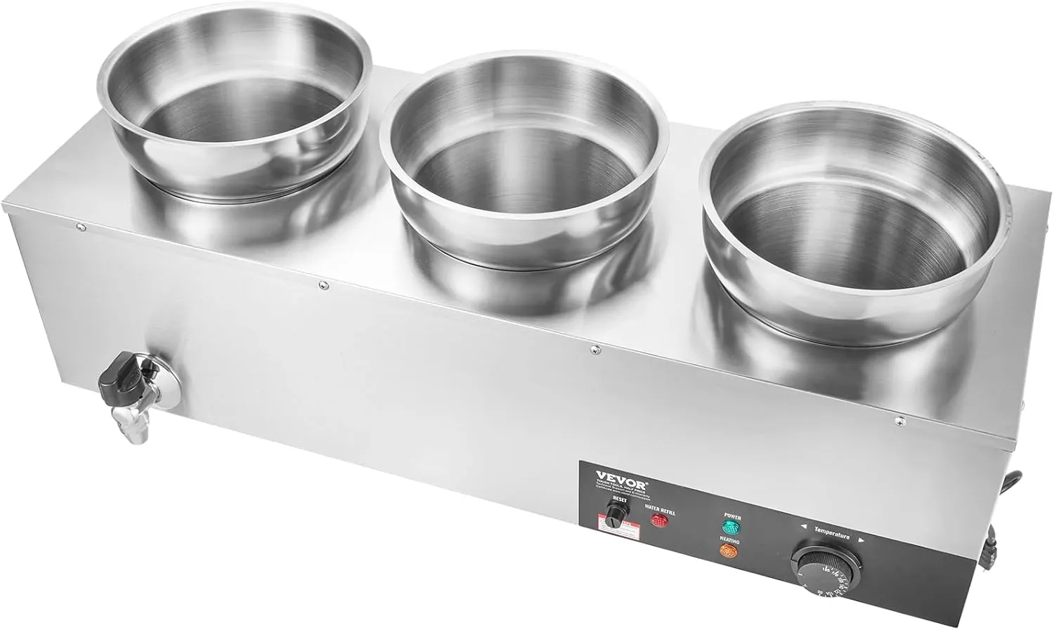 VEVOR Electric Soup Warmer, Three 7.4QT Stainless Steel Round Pot 86~185°F Adjustable Temp, 1200W Commercial Bain Marie with Anti-dry Burn and Reset Button, Soup Station for Restaurant, Buffet, Silver