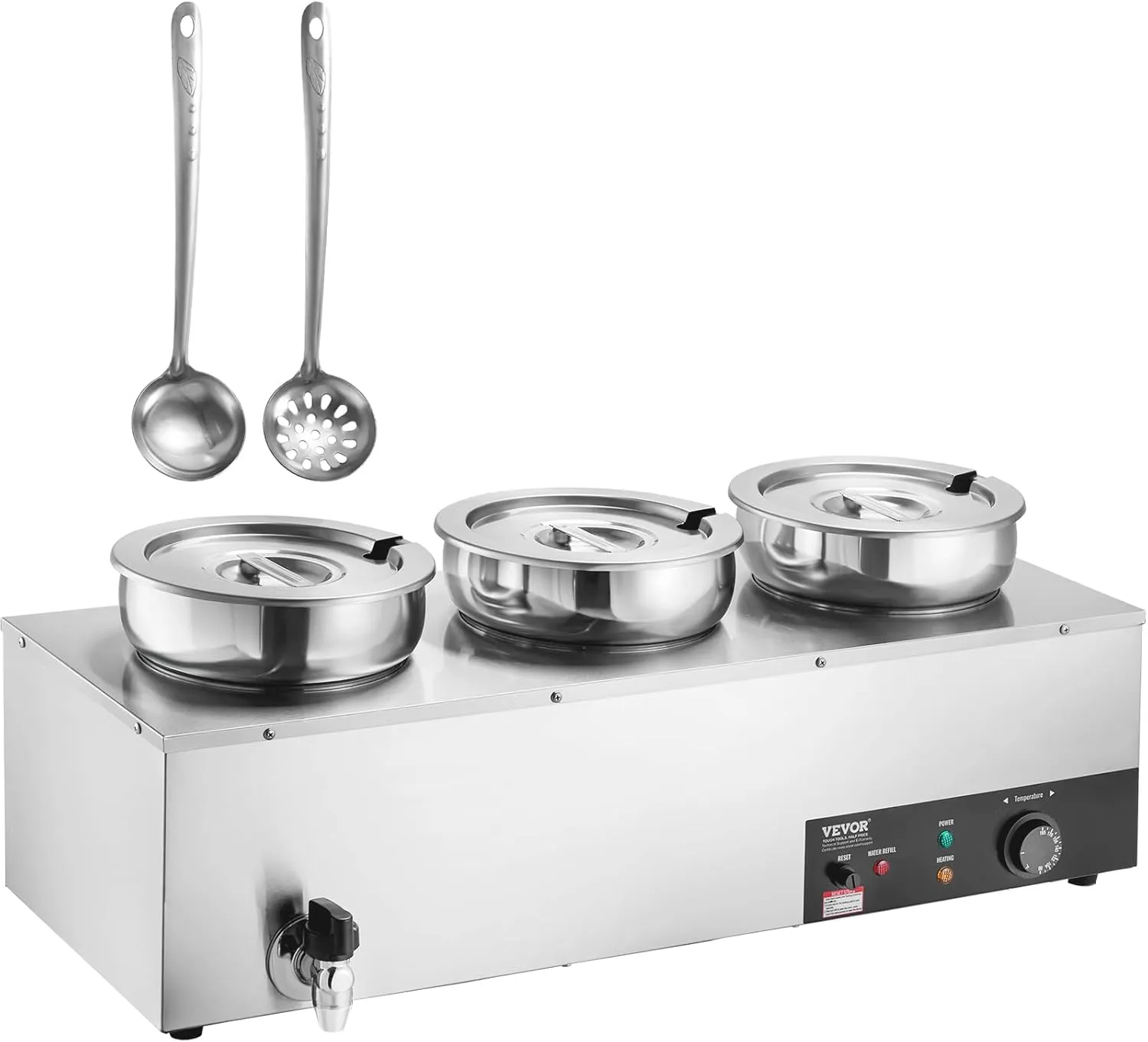 VEVOR Electric Soup Warmer, Three 7.4QT Stainless Steel Round Pot 86~185°F Adjustable Temp, 1200W Commercial Bain Marie with Anti-dry Burn and Reset Button, Soup Station for Restaurant, Buffet, Silver