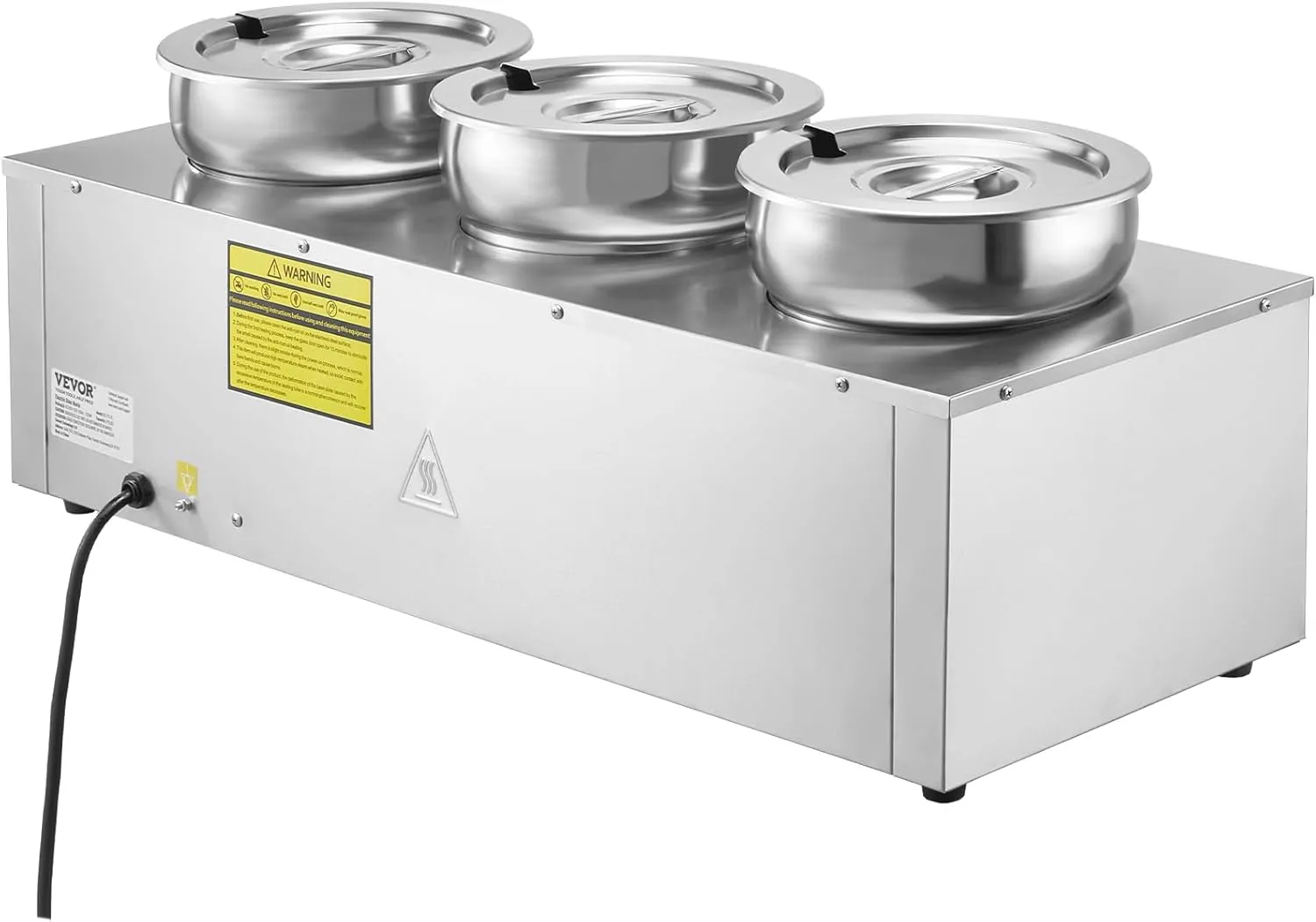 VEVOR Electric Soup Warmer, Three 7.4QT Stainless Steel Round Pot 86~185°F Adjustable Temp, 1200W Commercial Bain Marie with Anti-dry Burn and Reset Button, Soup Station for Restaurant, Buffet, Silver