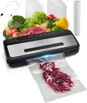 VEVOR Vacuum Sealer Machine, 80Kpa 120W Powerful Compact Food Sealer, 7-in-1 Multi-Functional Food Vacuum Sealer, Automatic Air Sealing System with Built-in Cutter with 10 Vacuum Bags & 1 Bag Roll