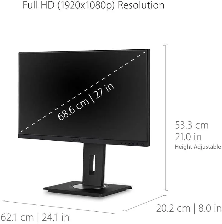 ViewSonic VG2755 27 Inch IPS 1080p Monitor with USB C, HDMI, DisplayPort, VGA and 40 Degree Tilt Ergonomics for Home and Office