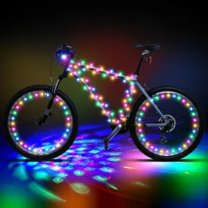 VIHOSE 4 Pcs Disco Bike LED Light Bike Wheel,Frame Lights and Headlights with Battery Powered Bicycle Bright Colorful Accessories for Cycling Disco Party Gifts Adults Riding at Night Waterproof