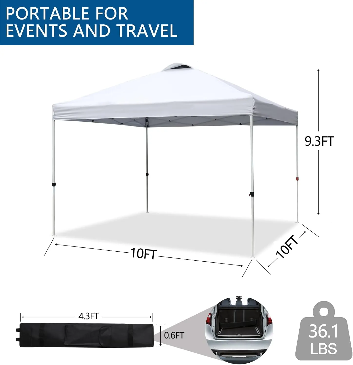 VINGLI 10'x10' Pop Up Canopy Tent with Sandbags & Rolling Bag, Portable Instant Party Tent Waterproof Outdoor Canopy for Outdoor Events, Party, Wedding (White)