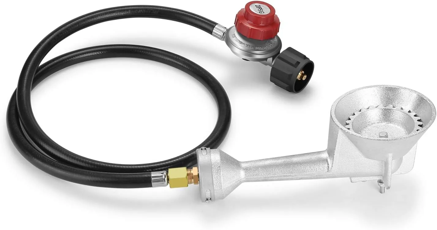 WADEO High Pressure Cast-Iron Round Burner Head, Propane Burner Head with 4FT 20 PSI Adjustable High Pressure Propane Regulator with Hose and Brass Fitting