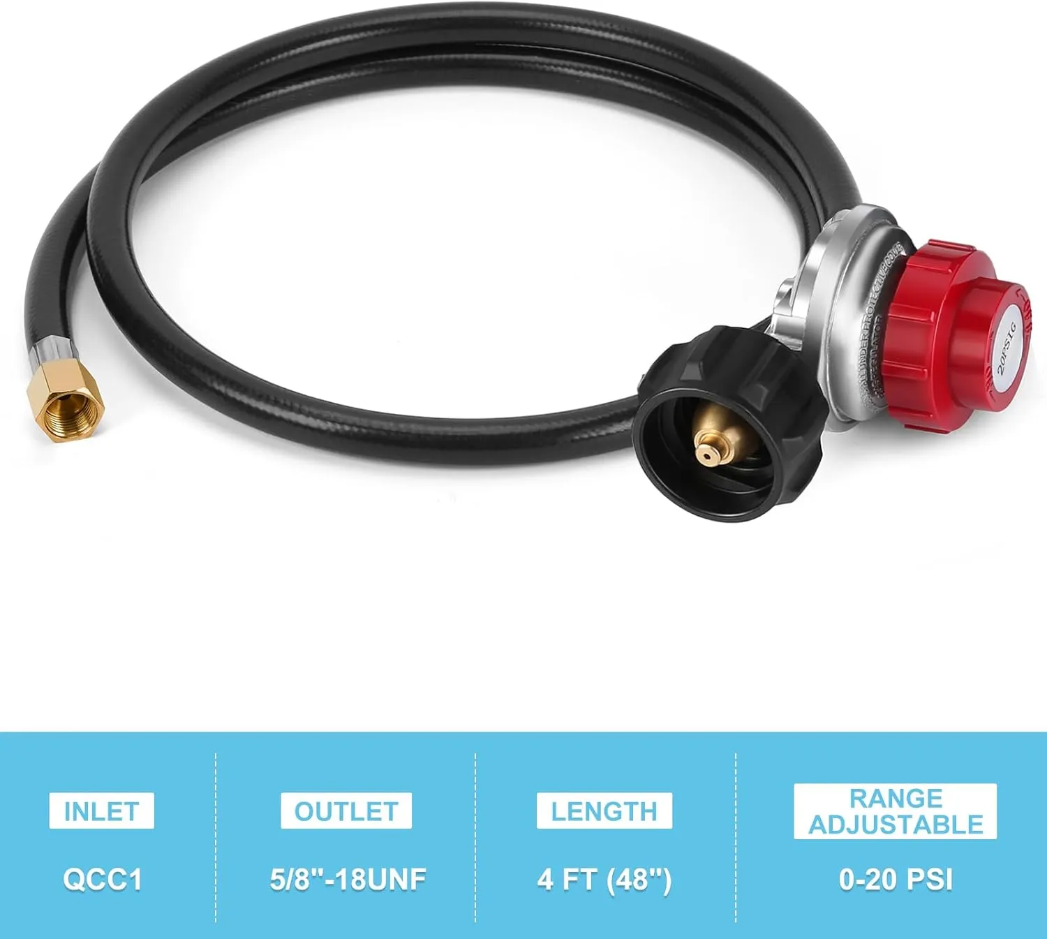 WADEO High Pressure Cast-Iron Round Burner Head, Propane Burner Head with 4FT 20 PSI Adjustable High Pressure Propane Regulator with Hose and Brass Fitting