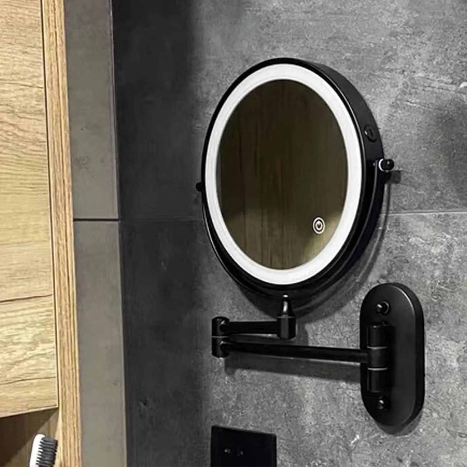 Wall Mount Lighted Makeup Mirror for Bathroom, Double Sided Vanity Magnifying with 10X Magnification, Rechargeable LED Folding Vanity Mirror witn 360° Swivel Extendable Arm for Shaving Makeup