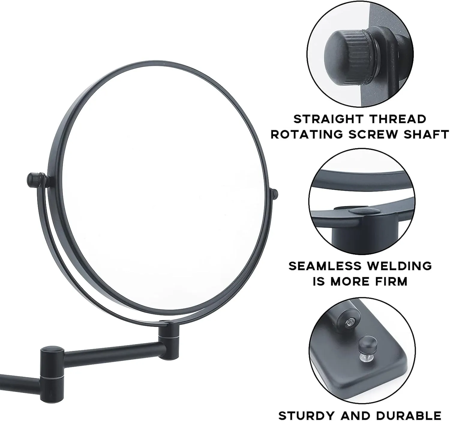 Wall Mount Lighted Makeup Mirror for Bathroom, Double Sided Vanity Magnifying with 10X Magnification, Rechargeable LED Folding Vanity Mirror witn 360° Swivel Extendable Arm for Shaving Makeup