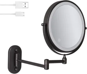 Wall Mount Lighted Makeup Mirror for Bathroom, Double Sided Vanity Magnifying with 10X Magnification, Rechargeable LED Folding Vanity Mirror witn 360° Swivel Extendable Arm for Shaving Makeup