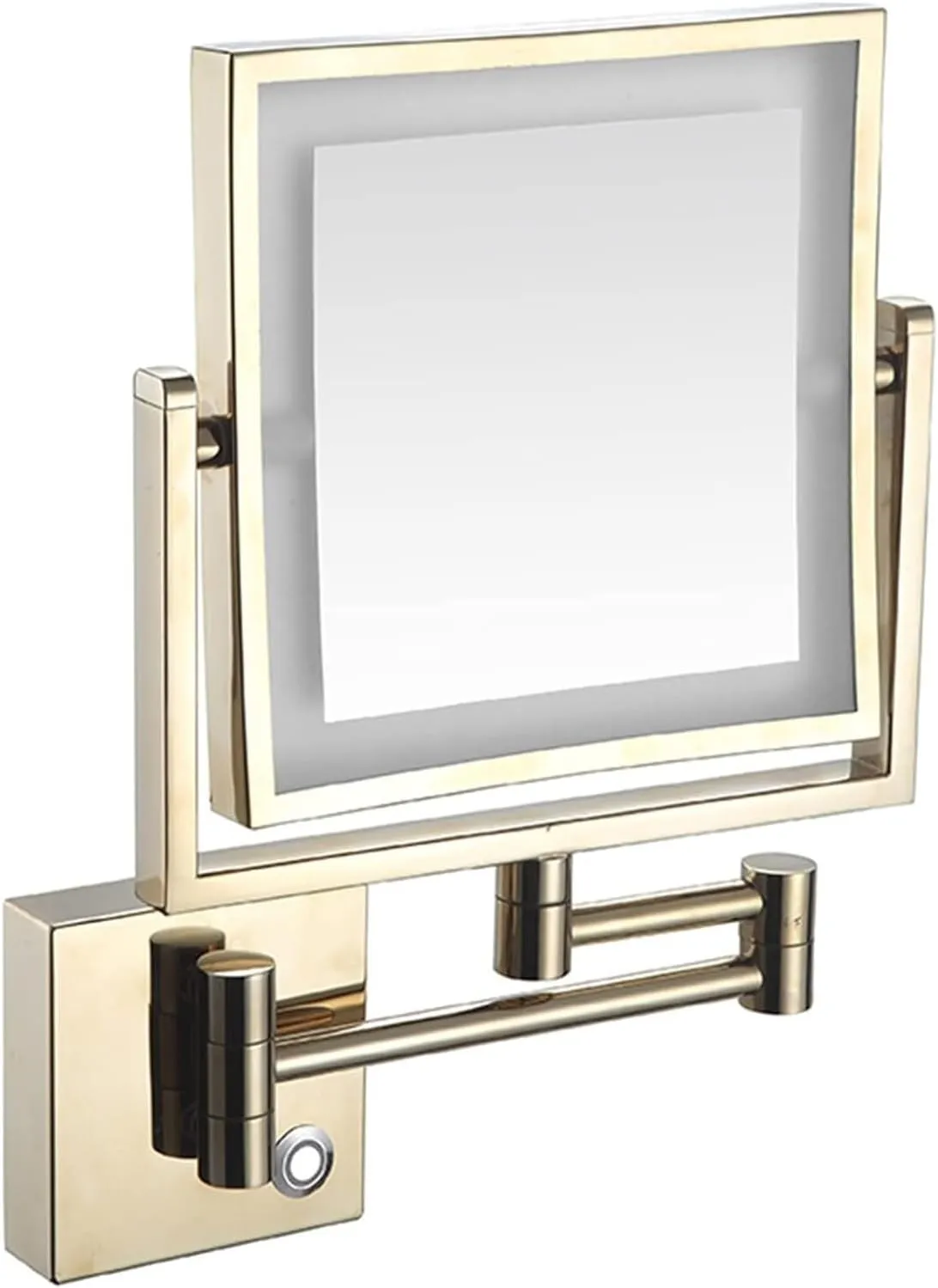 Wall Mounted Lighted Makeup Mirror Square Wall Mounted Double Sided 1X/3X Magnifying Mirror Rotation Extension Bathroom Mirror(Gold,USB)
