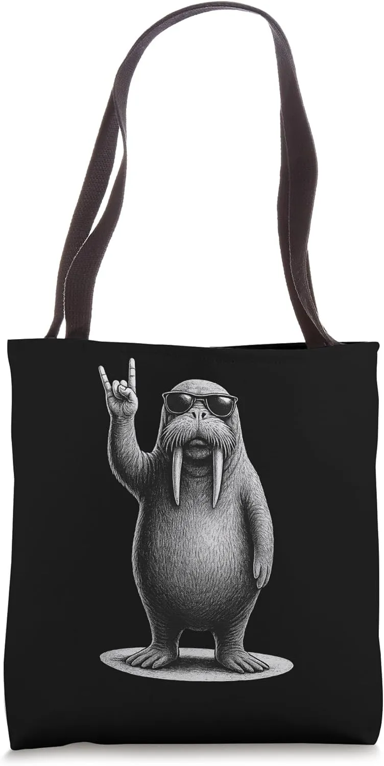 Walrus Rock Music Retro Vintage Animal Lover Tote Bag