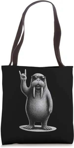 Walrus Rock Music Retro Vintage Animal Lover Tote Bag