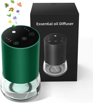 Waterless Essential Oil Diffuser 100ML Large Capacity Battery Operated Cordless Aromatherapy Diffuser with Timing & 3 Mist Levels car Diffuser 7 Colour Led Lights (Green)