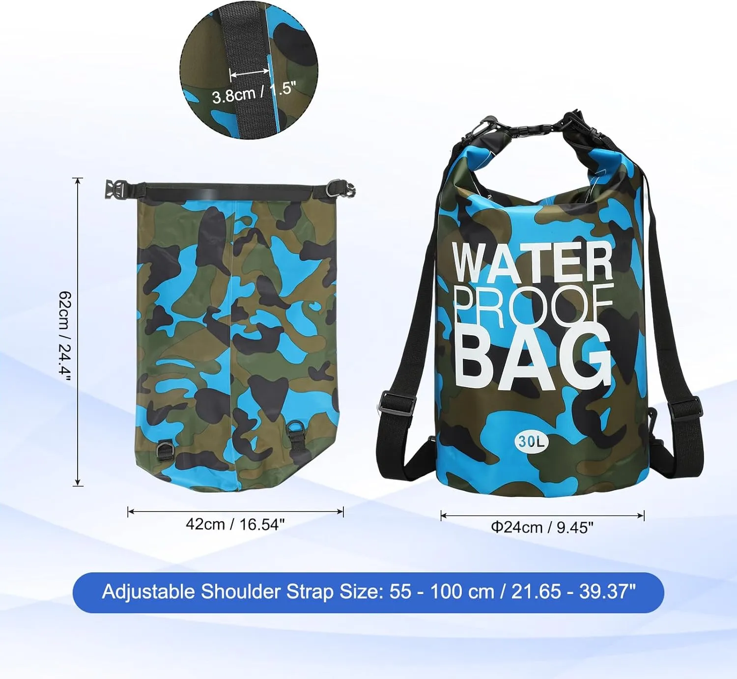 Waterproof Dry Bag, 30L Fit for Women Men Water Proof Bags Lightweight Dry Storage Floating Backpack with Whistle for Travel Boating Kayaking (Sky Blue Camouflage)