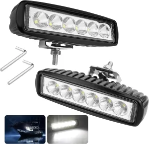 Waterproof Led Boat Lights, 18W LED Spreader Lights 1200LM 120°Flood Light, 6.3in Deck Dock Marine Led Lights Bar, Pack of 2, White Housing (Flood Light/Black Housing)