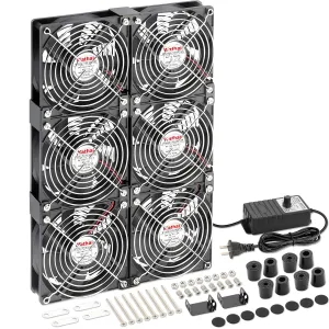 Wathai 120mm x 6 Small Box Computer Fan with AC Plug Dual Ball with Variable Speed Controller for Server Rack, Greenhouse, Basement, Window Exhaust Cooling Ventilation