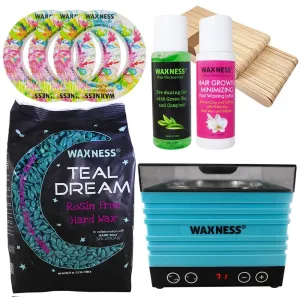 Waxness Premium Teal Dream Professional Stripless Waxing Kit with W-CUBE Teal Warmer and 2.2 lb / 1 kg Wax Bag