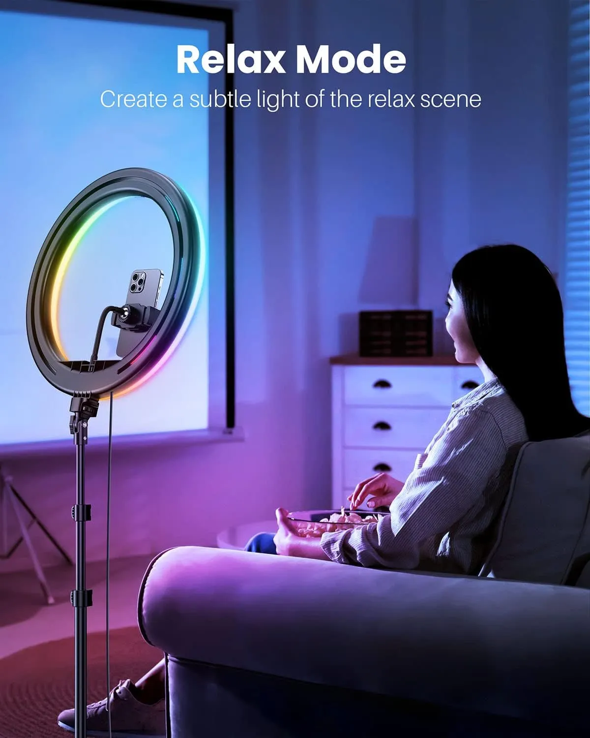 Weilisi 12'' Ring Light with Stand 72'' Tall & 2 Phone Holders,38 Color Modes Selfie Light with Tripod Stand, Big LED Ring Light for iPhone/Android/Camera,YouTube,Makeup