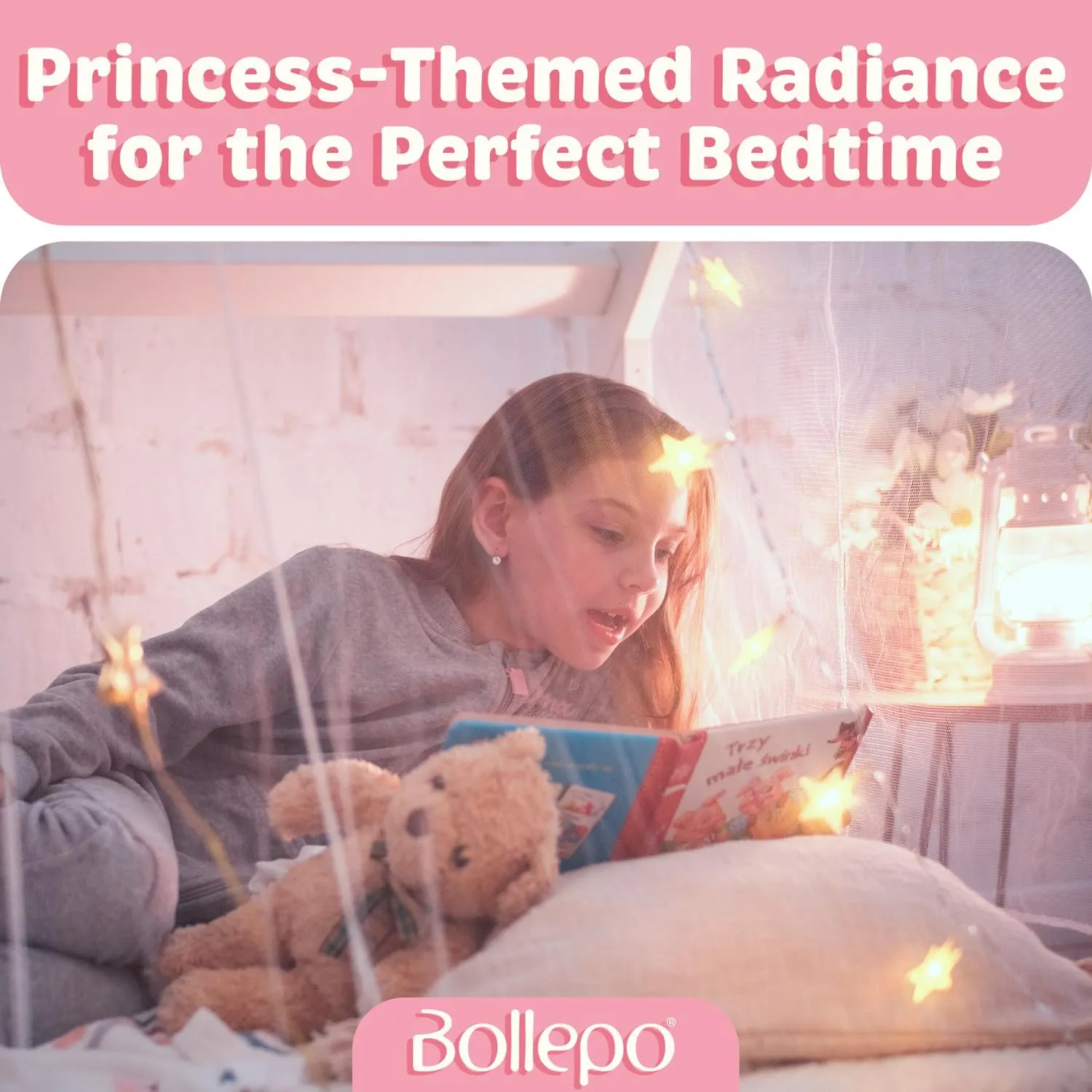 White Princess Bed Canopy with Fairy Lights - Single, Twin, Full, Queen
