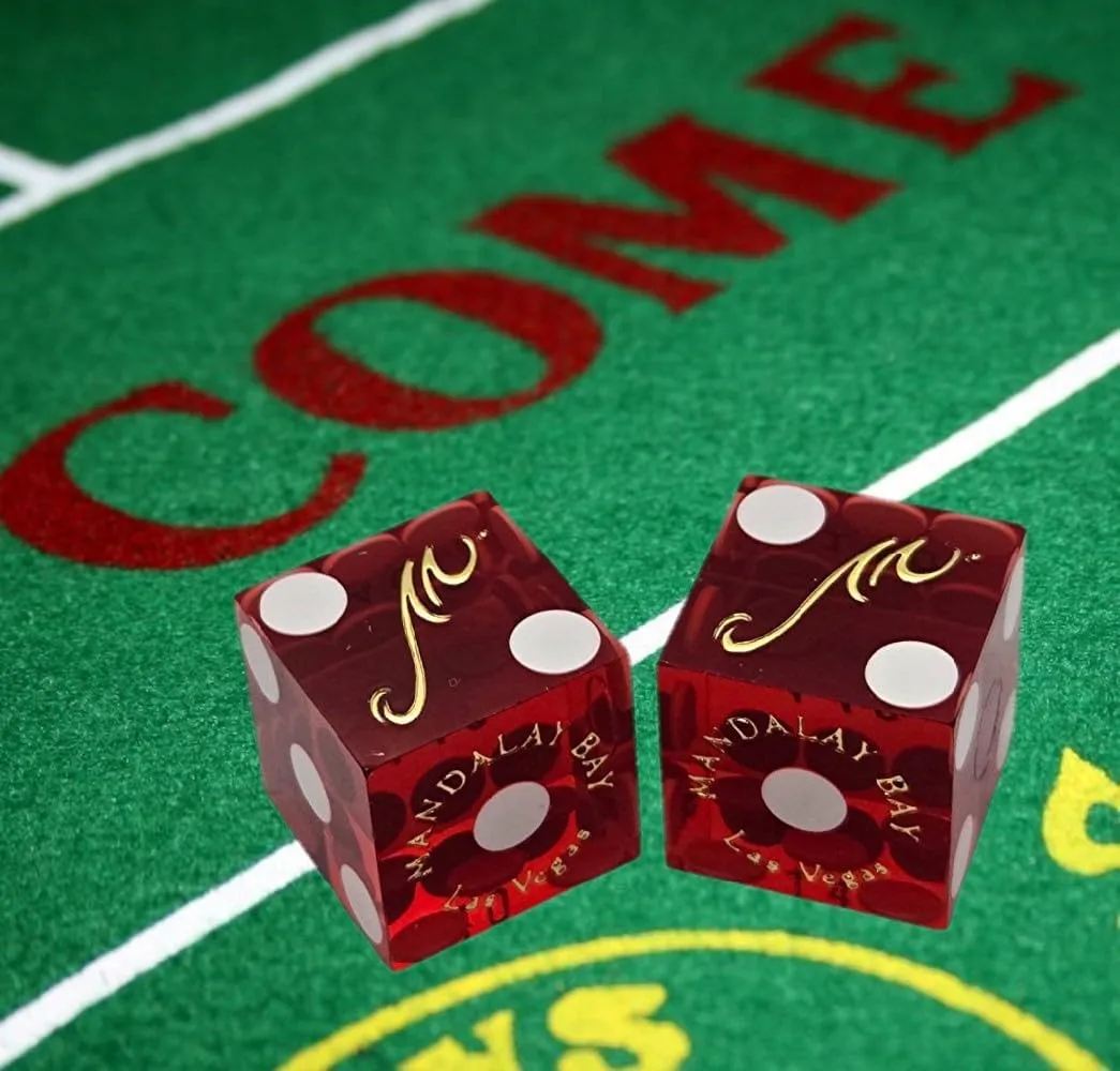 Wide Selection Authentic Las Vegas Casino Dice Craps Stick Sets with Matching Serial Numbers 5-Dice ... Plus Storage Pouch (Mandalay Bay - Red Polished)