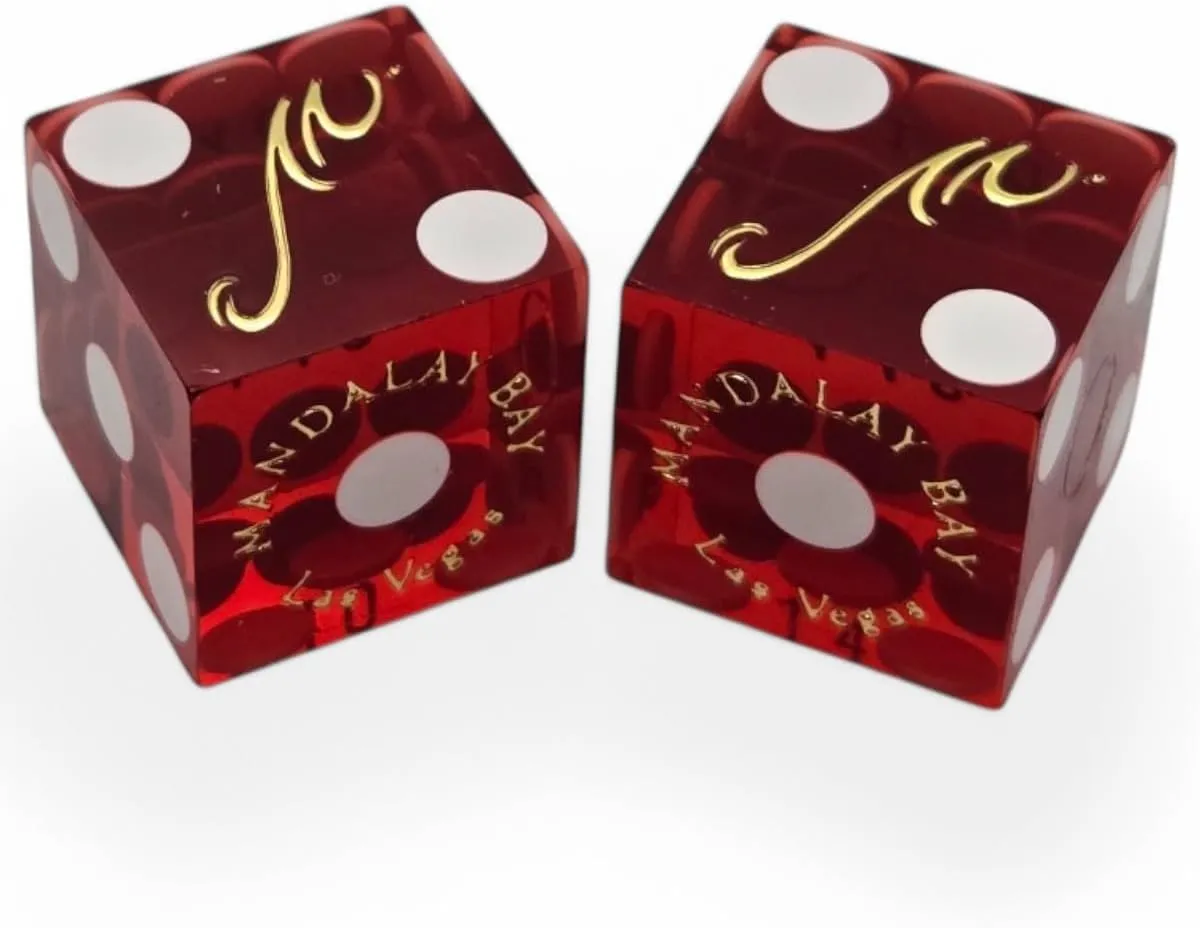 Wide Selection Authentic Las Vegas Casino Dice Craps Stick Sets with Matching Serial Numbers 5-Dice ... Plus Storage Pouch (Mandalay Bay - Red Polished)